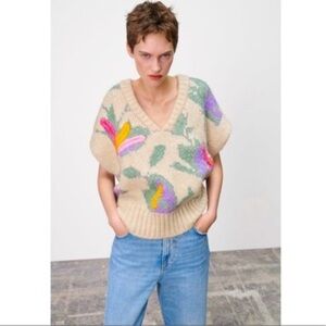 Zara | Knit Embroidered Oversized Vest